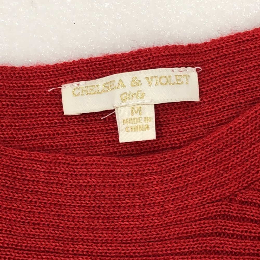 NEW Chelsea & Violet Girls Sweater Red Wool Blend Boatneck Ribbed Knit Medium - Picture 2 of 11